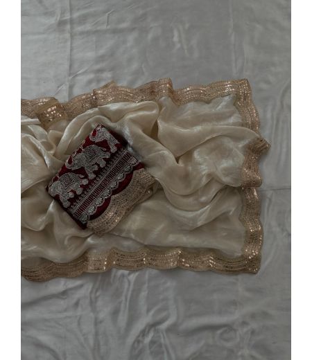 DB696 Beautiful Soft Imported Sattin Silk Handwork Sarees with Designer Lace Border.