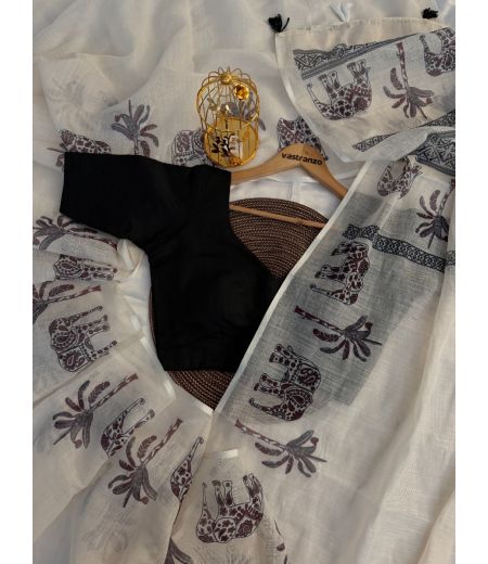 DB299 Beautiful Soft Linen Cotton Digital Printed Celebrity Inspired Saree.(Blouse Unstitched)