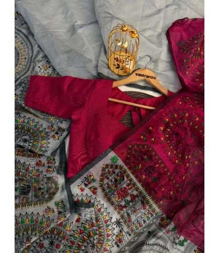 DB297 Beautiful Soft Cotton Madhubani Printed Celebrity Inspired Sarees.(Blouse Unstitched)