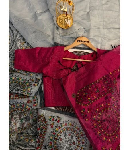 DB297 Beautiful Soft Cotton Madhubani Printed Celebrity Inspired Sarees.(Blouse Unstitched)