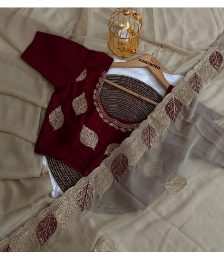 DB303 Beautiful Soft Chiffon Floral Embroidery Thread Work Celebrity Inspired Saree.(Blouse Unstitched)