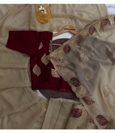 DB303 Beautiful Soft Chiffon Floral Embroidery Thread Work Celebrity Inspired Saree.(Blouse Unstitched)