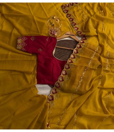 DB306 Beautiful Soft Star Georgette Celebrity Inspired Saree.(Blouse Unstitched)