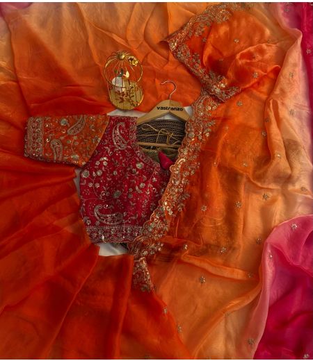 DB305 Beautiful Soft Imported Sattin Silk Sequence Emboridary Work Celebrity Inspired Sarees with Designer Stitched Blouse.