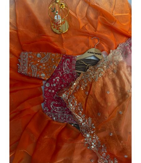 DB305 Beautiful Soft Imported Sattin Silk Sequence Emboridary Work Celebrity Inspired Sarees with Designer Stitched Blouse.