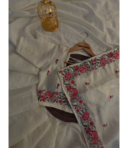 DB314 Beautiful Soft Tussar Silk Embroidery Thread Work Celebrity Inspired Saree.(Blouse Unstitched)