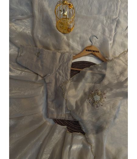 DB316 Beautiful Soft Imported Sattin Silk Handwork Celebrity Inspired Saree.(Blouse Unstitched)