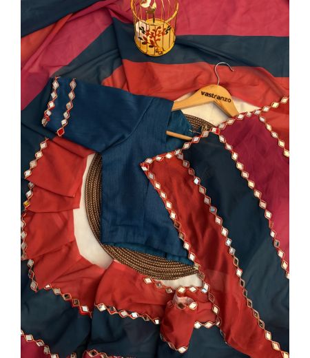 DB318 Beautiful Soft Faux Georgette Embroidery Mirror Work Celebrity Inspired Saree.(Blouse Unstitched)