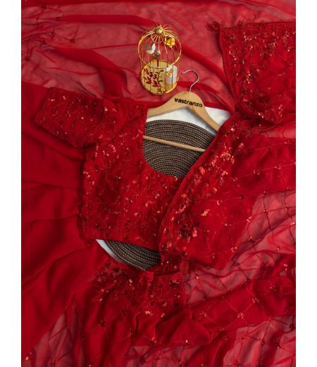 DB340 Beautiful Soft Faux Georgette Sequence Emboridary Work Celebrity Inspired Saree.(Blouse Unstitched)