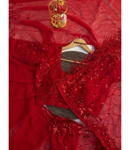 DB340 Beautiful Soft Faux Georgette Sequence Emboridary Work Celebrity Inspired Saree.(Blouse Unstitched)