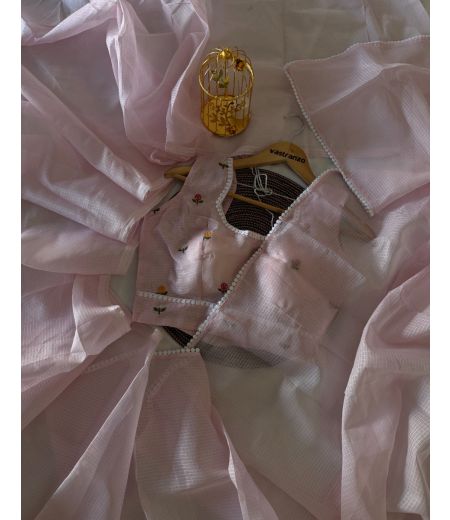 DB322 Beautiful Soft Kota Chex Embroidery Work Celebrity Inspired Sarees.(Blouse Unstitched)