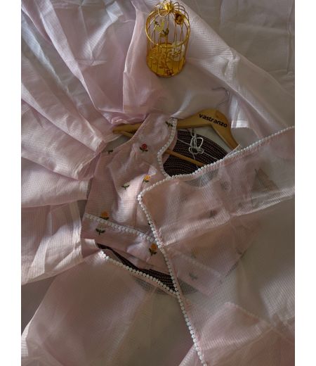 DB322 Beautiful Soft Kota Chex Embroidery Work Celebrity Inspired Sarees.(Blouse Unstitched)