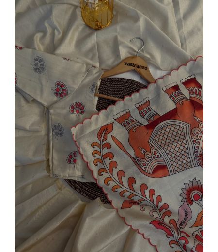 DB450 Beautiful Soft Tussar Silk Kalamkari Printed Embroidery Work Celebrity Inspired Sarees.(Blouse Unstitched)