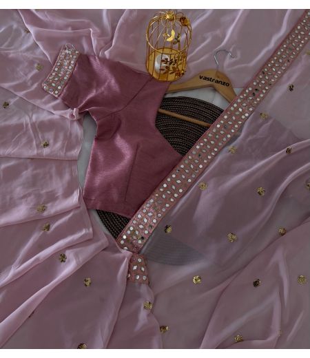 DB337 Beautiful Soft Faux Georgette Sequence Butti Work Celebrity Inspired Sarees.(Blouse Unstitched)