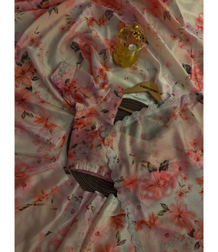 DB452 Beautiful Soft Sattin Georgette Floral Digital Printed Siroski Diamond Work Celebrity Inspired Sarees.(Blouse Unstitched)