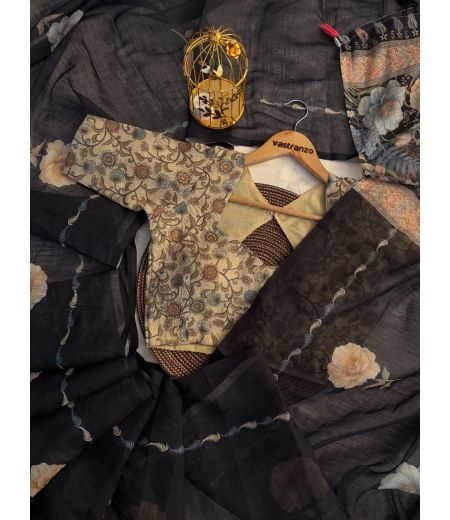 DB334 Beautiful Soft Linen Silk Kalamkari Printed Celebrity Inspired Saree.(Blouse Unstitched)