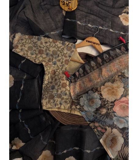 DB334 Beautiful Soft Linen Silk Kalamkari Printed Celebrity Inspired Saree.(Blouse Unstitched)