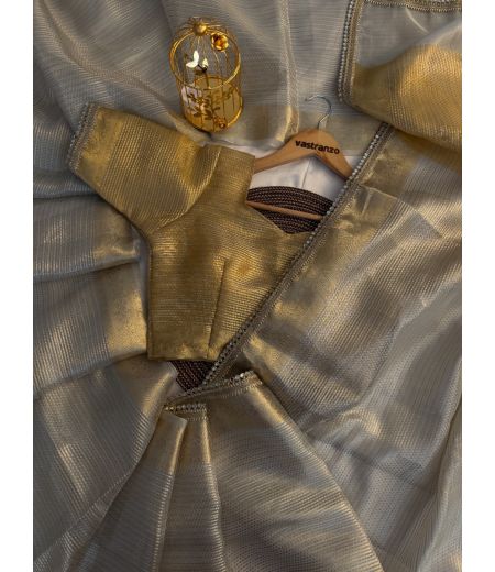 DB344 Beautiful Soft Kanjiviram Tissue Silk Celebrity Inspired Saree.(Blouse Unstitched)