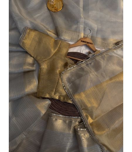 DB344 Beautiful Soft Kanjiviram Tissue Silk Celebrity Inspired Saree.(Blouse Unstitched)