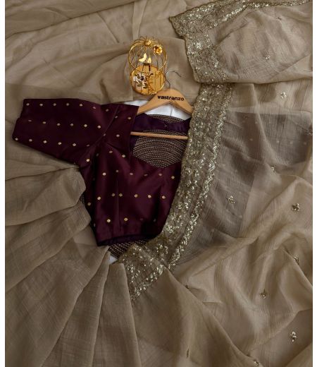 DB349 Beautiful Soft Crunchy Silk Sequence Emboridary Work Celebrity Inspired Saree.(Blouse Unstitched)