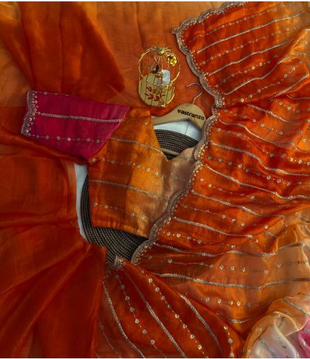 DB350 Beautiful Soft Imported Sattin Silk Sequence Emboridary Work Celebrity Inspired Saree.(Blouse Unstitched)