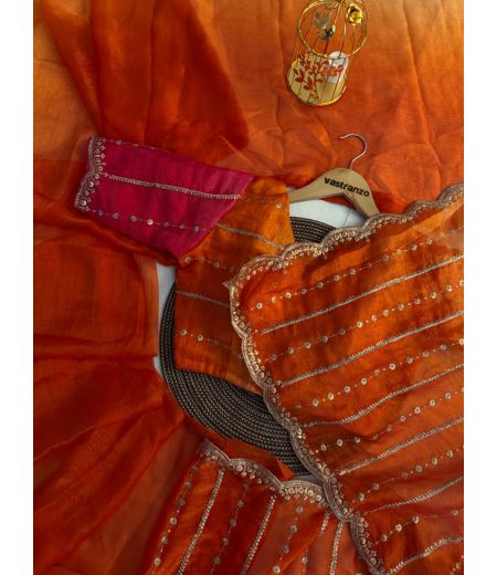 DB350 Beautiful Soft Imported Sattin Silk Sequence Emboridary Work Celebrity Inspired Saree.(Blouse Unstitched)