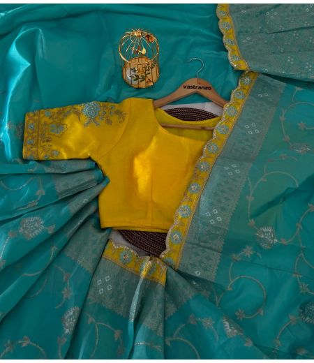 DB380 Beautiful Soft Silk Zari Weaving Celebrity Inspired Saree with Designer Stitched Blouse.