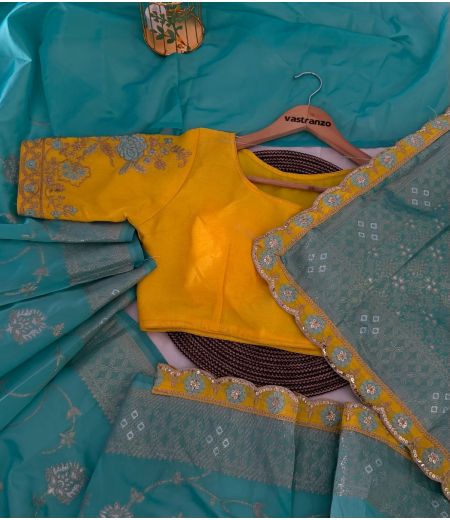 DB380 Beautiful Soft Silk Zari Weaving Celebrity Inspired Saree with Designer Stitched Blouse.