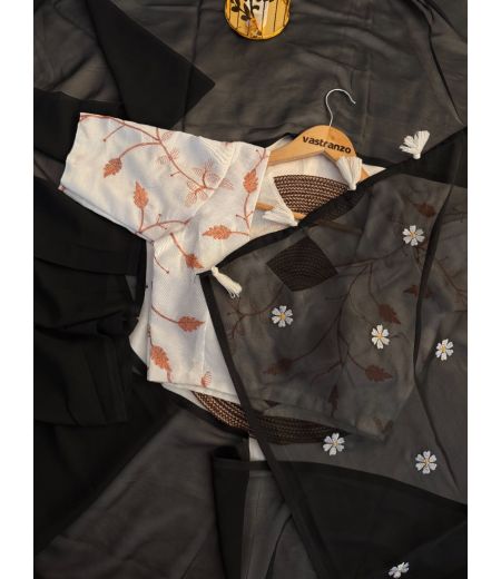 DB358 Beautiful Soft Georgette Embroidary Thread Work Celebrity Inspired Sarees.(Blouse Unstitched)