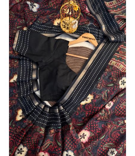 DB371 Beautiful Soft Cotton Crape Kantha Printed Celebrity Inspired Sarees.(Blouse Unstitched)