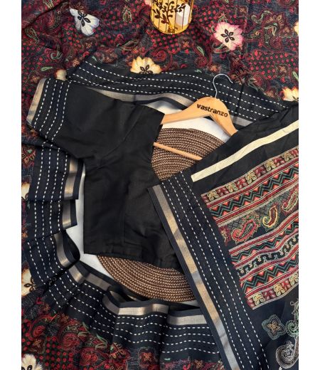 DB371 Beautiful Soft Cotton Crape Kantha Printed Celebrity Inspired Sarees.(Blouse Unstitched)