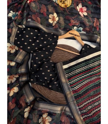 DB369 Beautiful Soft Cotton Flower Printed Zari Weaving Celebrity Inspired Sarees.(Blouse Unstitched)