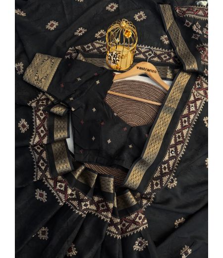 DB366 Beautiful Soft Muslin Cotton Jacquard Weaving Foil Mirror Work Sarees.(Blouse Unstitched)