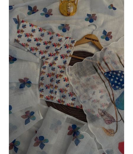 DB362 Beautiful Soft Linen Digital Printed Zari Work Celebrity Inspired Sarees.(Blouse Unstitched)