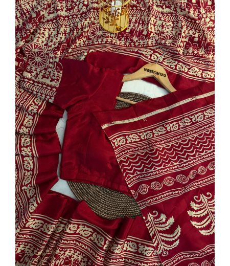 DB363 Beautiful Soft Crape Sartin Silk Ajrakh Printed Celebrity Inspired Sarees.(Blouse Unstitched)