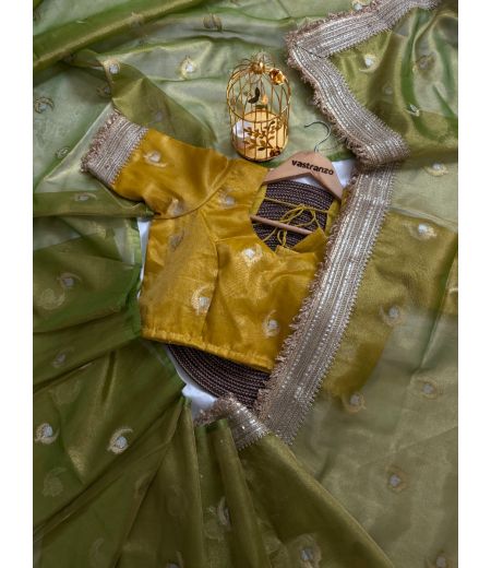 DB385 Beautiful Soft Banarasi Tissue Silk Meena Zari Weaving Celebrity Inspired Sarees.(Blouse Unstitched)