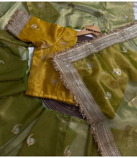 DB385 Beautiful Soft Banarasi Tissue Silk Meena Zari Weaving Celebrity Inspired Sarees.(Blouse Unstitched)