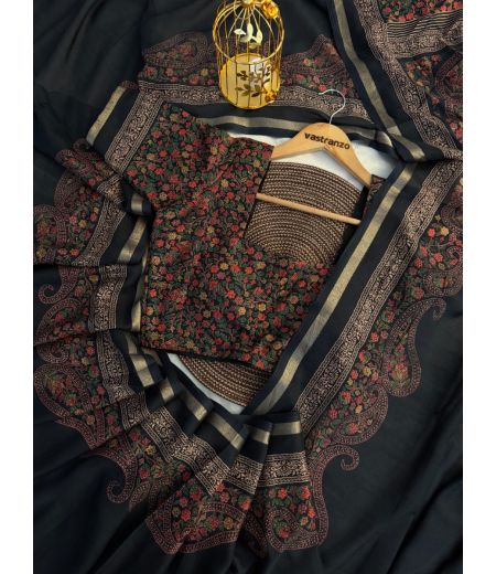 DB372 Beautiful Soft Tussar Silk Kashmiri Printed Celebrity Inspired Saree.(Blouse Unstitched)