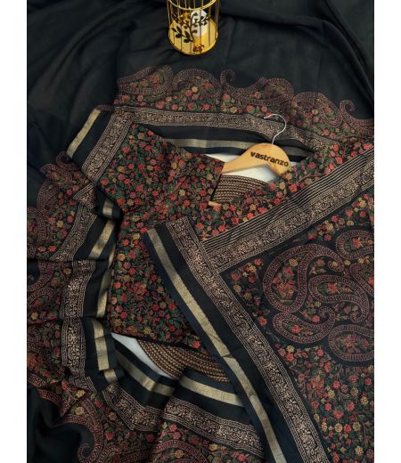 DB372 Beautiful Soft Tussar Silk Kashmiri Printed Celebrity Inspired Saree.(Blouse Unstitched)