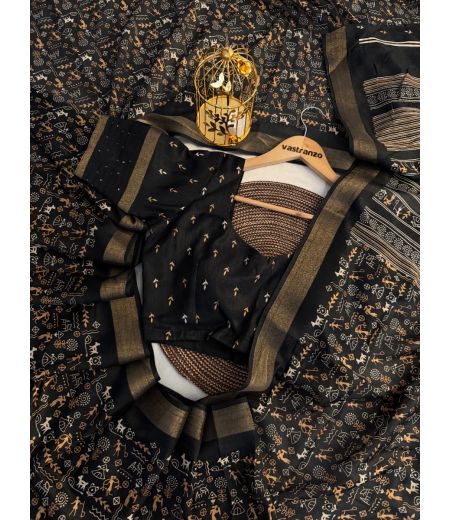 DB389 Beautiful Soft Cotton Crape Worli Printed Celebrity Inspired Sarees.(Blouse Unstitched)