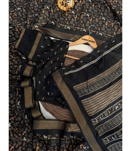 DB389 Beautiful Soft Cotton Crape Worli Printed Celebrity Inspired Sarees.(Blouse Unstitched)