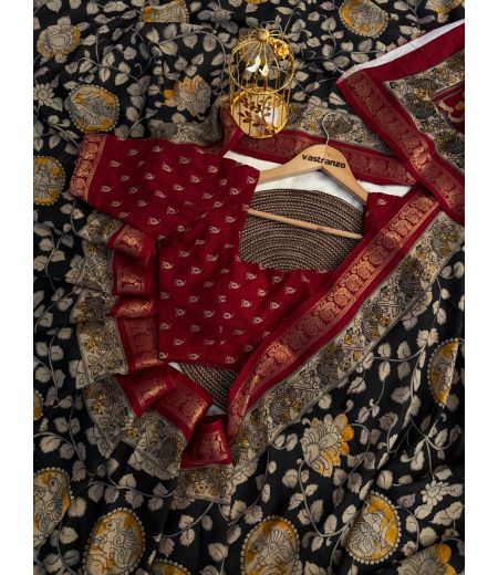 DB374 Beautiful Soft Mulmul Cotton Kalamkari Printed Celebrity Inspired Sarees.(Blouse Unstitched)