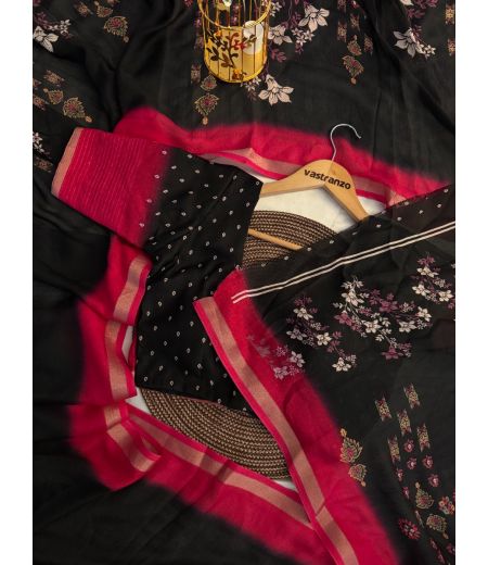 DB373 Beautiful Soft Marshmallow Silk Floral Printed Sequence Work Celebrity Inspired Sarees.(Blouse Unstitched)