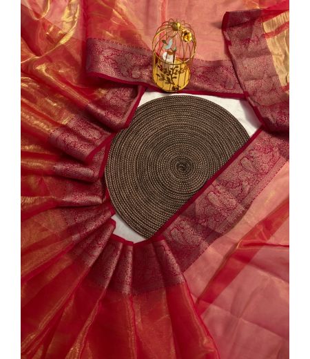 DB379 Beautiful Soft Banarsi Space Silk Saree With Running Blouse & Pallu.