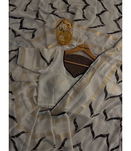 DB406 Beautiful Soft Bamber Viscose Georgette Foil Mill Printed Celebrity Inspired Sarees.(Blouse Unstitched)