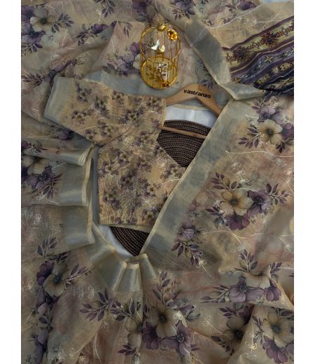 DB383 Beautiful Soft Linen Digital Printed Designer Work Celebrity Inspired Sarees.(Blouse Unstitched)