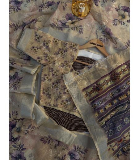 DB383 Beautiful Soft Linen Digital Printed Designer Work Celebrity Inspired Sarees.(Blouse Unstitched)