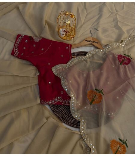 DB396 Beautiful Soft Georgette Embroidary Mirror Work Celebrity Inspired Saree.(Blouse Unstitched)