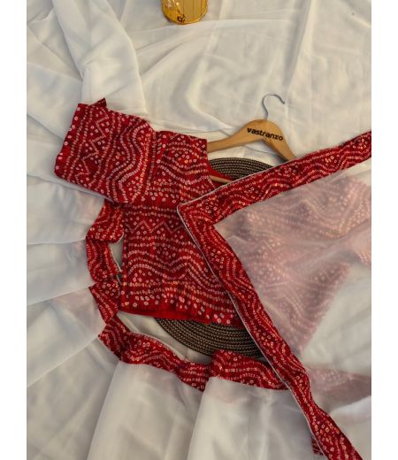 DB401 Beautiful Soft Georgette Bandhani Sarees with Designer Stitched Blouse.