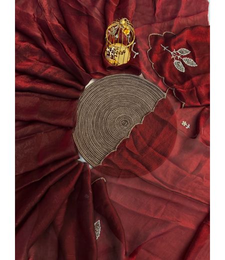 DB402 Beautiful Soft Imported Sattin Silk Handwork Celebrity Inspired Saree.